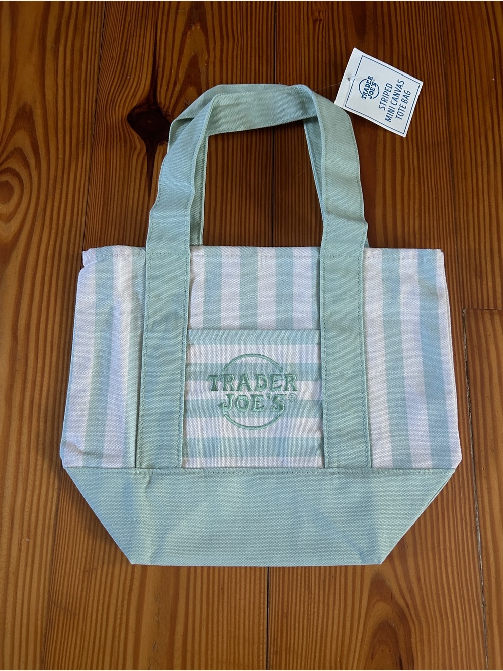 Trader Joe's Striped Canvas Tote Bag - Mint & White